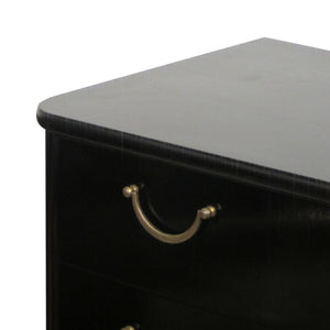 1950s Swedish Black Polished Chest of Drawers with Brass Handles