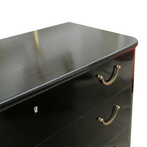 1950s Swedish Black Polished Chest of Drawers with Brass Handles