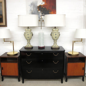 1950s Swedish Black Polished Chest of Drawers with Brass Handles