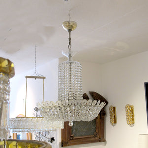 Austrian Art Deco Crystal Basket Chandelier with Faceted Beads, 1930s