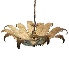Load image into Gallery viewer, Vintage 1950s Spanish Fern Leaf Tole Chandelier with Layered Fronds
