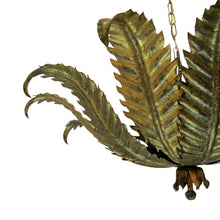 Load image into Gallery viewer, Vintage 1950s Spanish Fern Leaf Tole Chandelier with Layered Fronds
