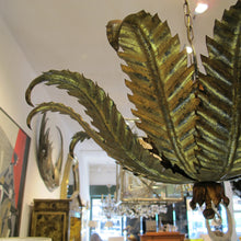 Load image into Gallery viewer, Vintage 1950s Spanish Fern Leaf Tole Chandelier with Layered Fronds
