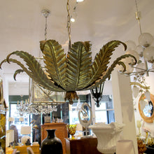 Load image into Gallery viewer, Vintage 1950s Spanish Fern Leaf Tole Chandelier with Layered Fronds

