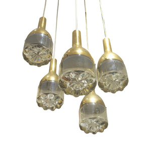 1970s Belgian Brass and Glass 5-Branch Cascade Chandelier