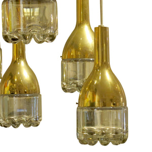 1970s Belgian Brass and Glass 5-Branch Cascade Chandelier