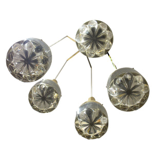 1970s Belgian Brass and Glass 5-Branch Cascade Chandelier