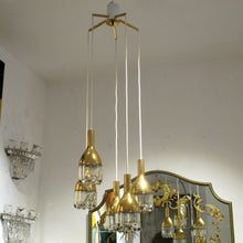 Load image into Gallery viewer, 1970s Belgian Brass and Glass 5-Branch Cascade Chandelier
