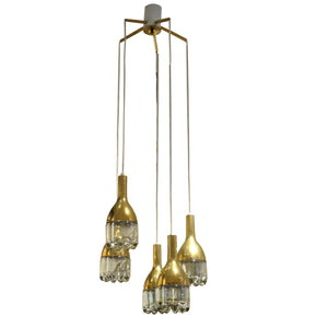 1970s Belgian Brass and Glass 5-Branch Cascade Chandelier