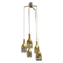 Load image into Gallery viewer, 1970s Belgian Brass and Glass 5-Branch Cascade Chandelier
