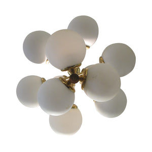 1970s German Molecular Chandelier with 12 Opal Glass Globes