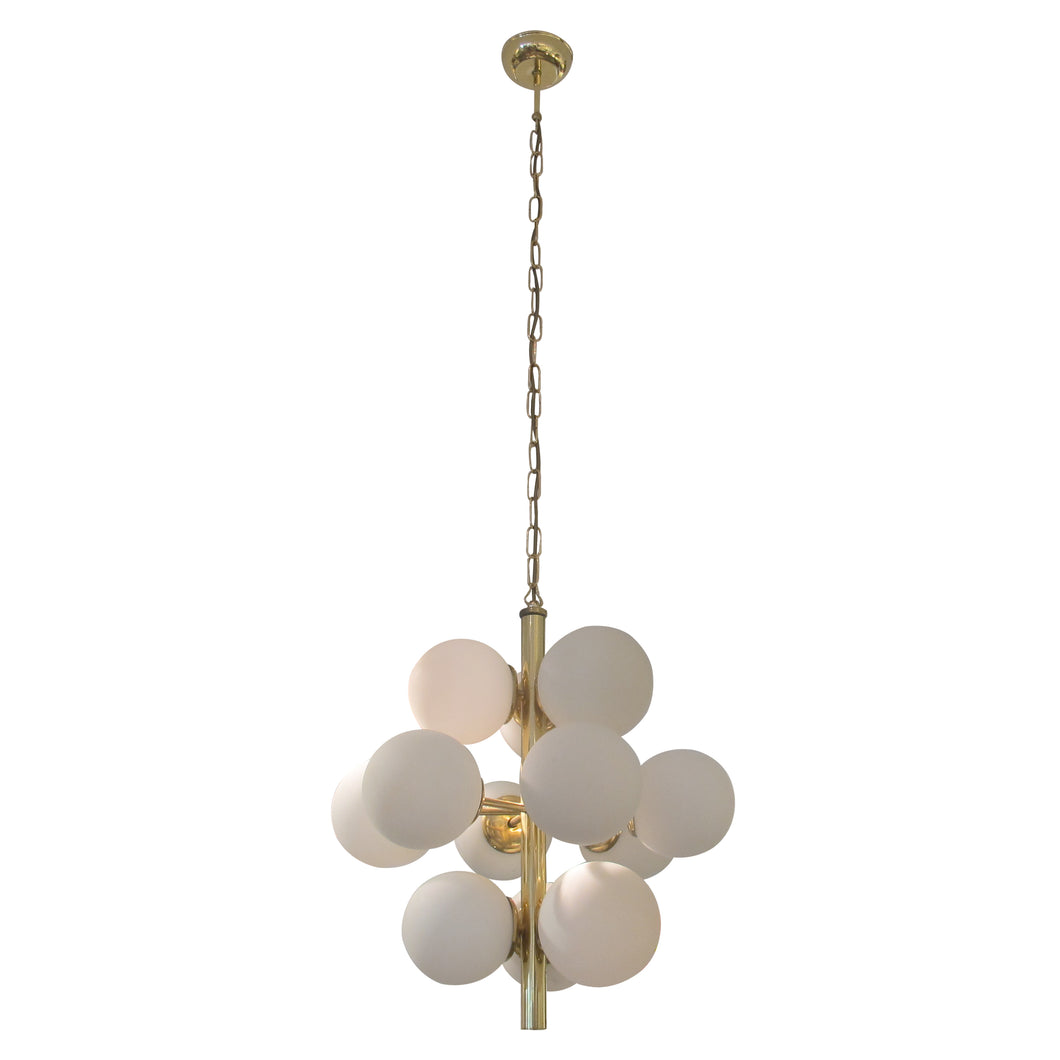 1970s German Molecular Chandelier with 12 Opal Glass Globes