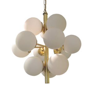 1970s German Molecular Chandelier with 12 Opal Glass Globes