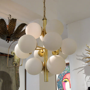 1970s German Molecular Chandelier with 12 Opal Glass Globes