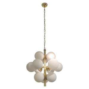 1970s German Molecular Chandelier with 12 Opal Glass Globes