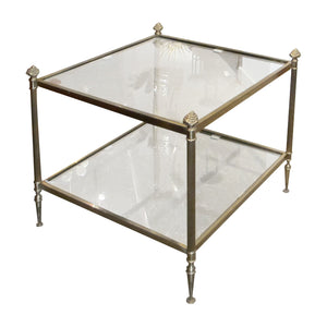 Pair of Brass and Glass Side Tables, Maison Bagues Style, French 1950s