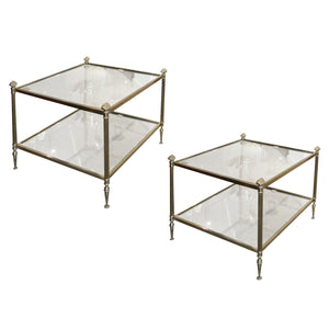 Pair of Brass and Glass Side Tables, Maison Bagues Style, French 1950s