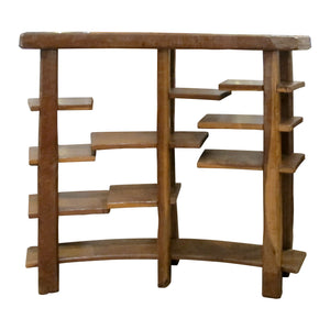 Large Mid-Century Spanish Oak Shelving Unit with Asymmetrical Tiers, 1950s