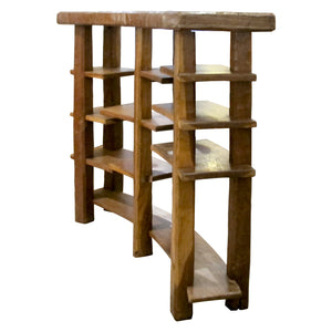Large Mid-Century Spanish Oak Shelving Unit with Asymmetrical Tiers, 1950s