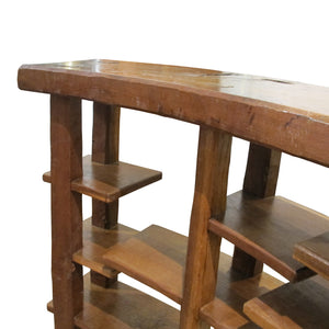Large Mid-Century Spanish Oak Shelving Unit with Asymmetrical Tiers, 1950s