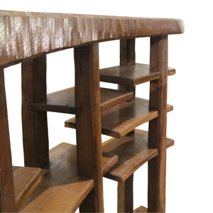 Large Mid-Century Spanish Oak Shelving Unit with Asymmetrical Tiers, 1950s