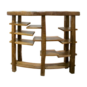 Large Mid-Century Spanish Oak Shelving Unit with Asymmetrical Tiers, 1950s