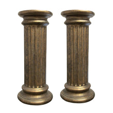 Load image into Gallery viewer, Pair of Bronze Finish Ceramic Fluted Columns – Decorative Pedestals, English
