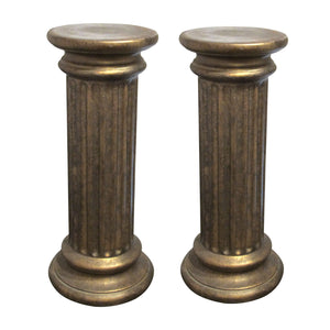 Pair of Bronze Finish Ceramic Fluted Columns – Decorative Pedestals, English