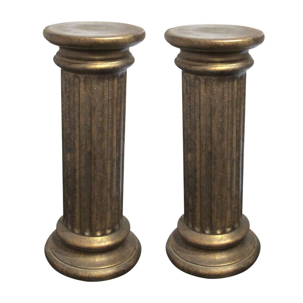 Pair of Bronze Finish Ceramic Fluted Columns – Decorative Pedestals, English