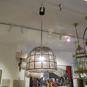 1960s Glashütte Limburg Pendant Light with Textured Glass Dome, German