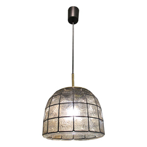 1960s Glashütte Limburg Pendant Light with Textured Glass Dome, German