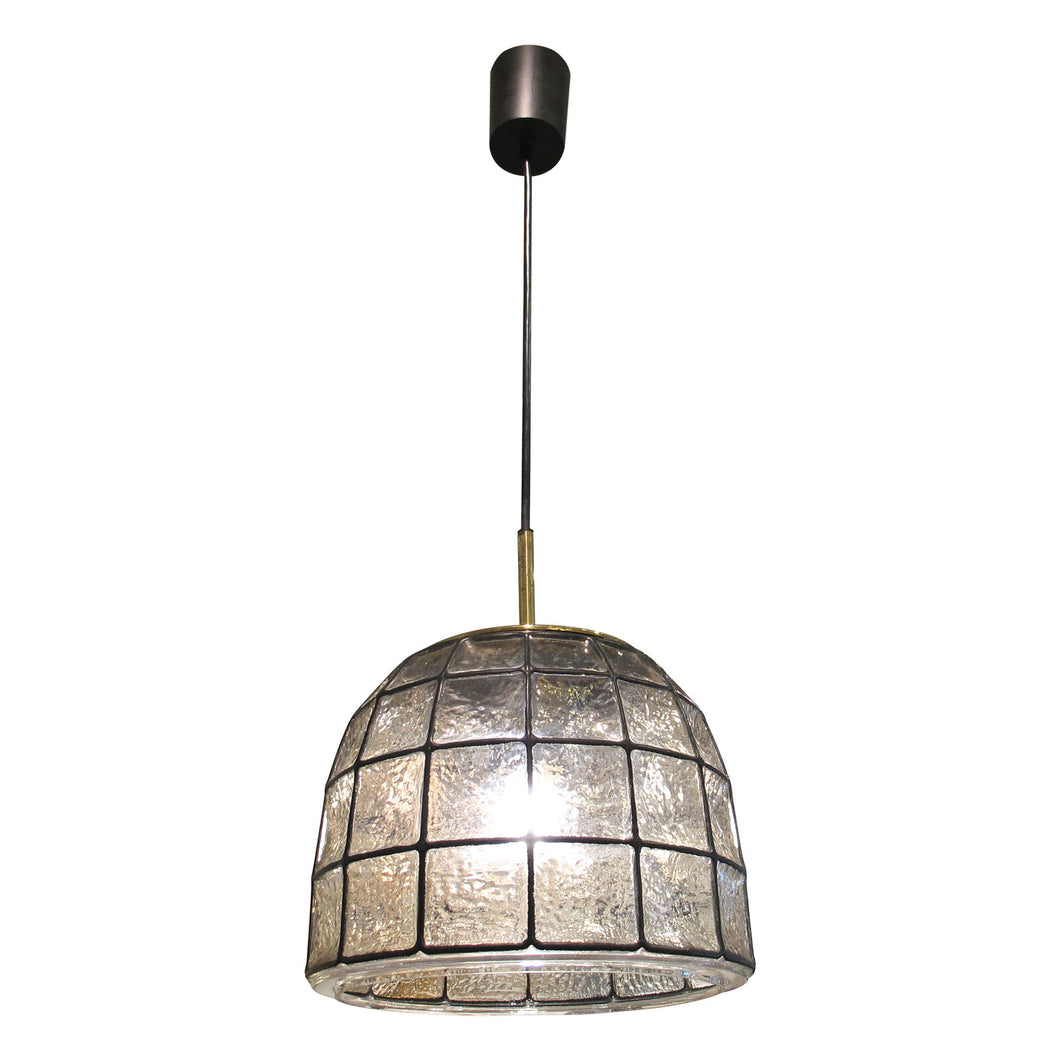 1960s Glashütte Limburg Pendant Light with Textured Glass Dome, German