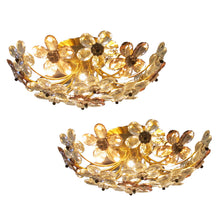 Load image into Gallery viewer, Pair of Maison Bagues Crystal Floral Ceiling Lights, French 1970
