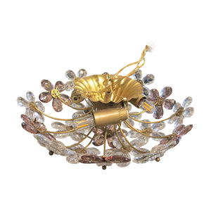 Pair of Maison Bagues Crystal Floral Ceiling Lights, French 1970