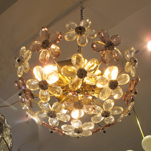 Pair of Maison Bagues Crystal Floral Ceiling Lights, French 1970