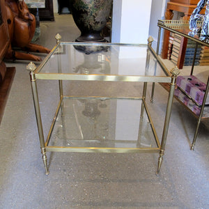 Pair of Brass and Glass Side Tables, Maison Bagues Style, French 1950s