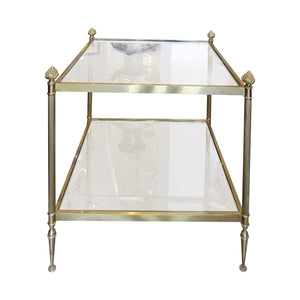 Pair of Brass and Glass Side Tables, Maison Bagues Style, French 1950s