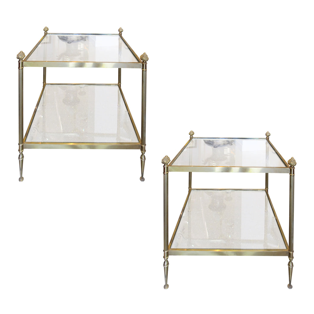 Pair of Brass and Glass Side Tables, Maison Bagues Style, French 1950s