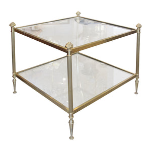 Pair of Brass and Glass Side Tables, Maison Bagues Style, French 1950s