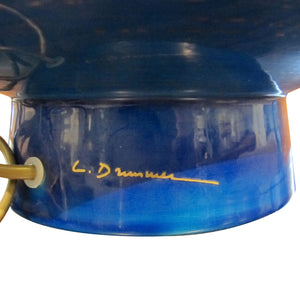 Vintage Blue Ceramic Lamp – Signed L. Drummer, French 1970s