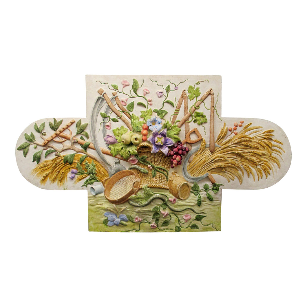 French Plaster  Pediment, Hand-Painted Harvest Design, 1960s