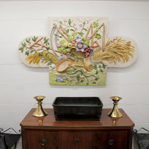 French Plaster  Pediment, Hand-Painted Harvest Design, 1960s
