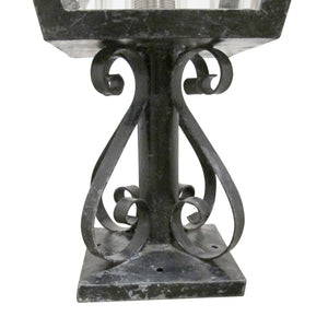 A Pair of French Wrought Iron Outdoor Pillar Lanterns, circa 1950