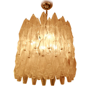 Drum shaped Clear Poliedri blown Murano glass chandelier