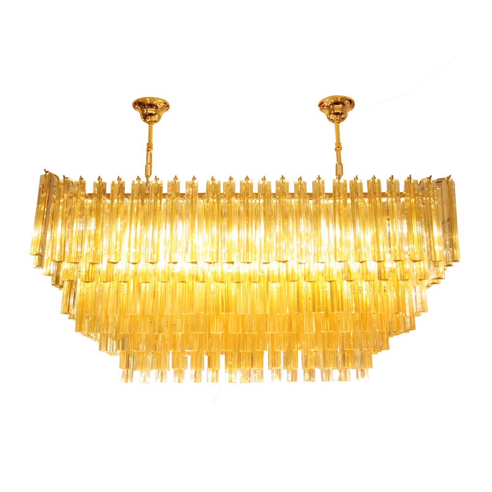 Amber and clear Venini triedri gold plated rectangular chandelier