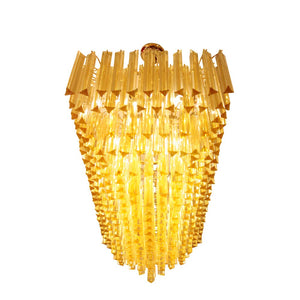 Amber and clear Venini triedri gold plated rectangular chandelier