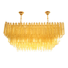 Load image into Gallery viewer, Amber and clear Venini triedri gold plated rectangular chandelier
