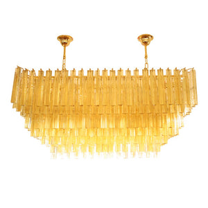 Amber and clear Venini triedri gold plated rectangular chandelier