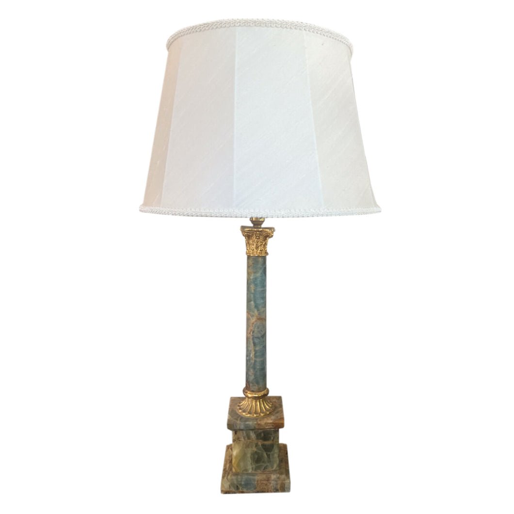 Single French 1950s Blue Marble Table Lamp