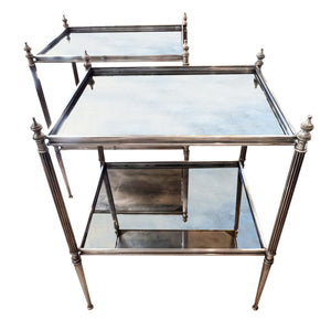 Pair of French Midcentury Silver Plated Brass and Eglomise Glass Side Tables